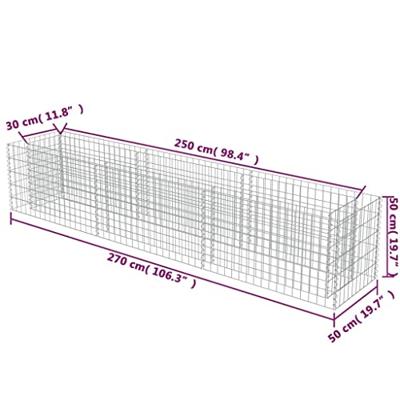 Gabion plantenbak verhoogd 270x50x50 cm gegalvaniseerd staal