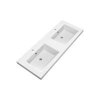 Brauer Solar Medium Wastafel - 120 cm - met 2 Spoelbakken en 2 Kraangaten - Mineraalmarmer Mat Wit - thumbnail