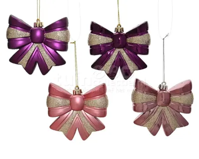 Kersthanger strik kunststof 12 cm paars