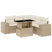6-delige Loungeset met kussens poly rattan beige - thumbnail