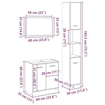 3-delige Badkamermeubelset bewerkt hout sonoma eikenkleurig