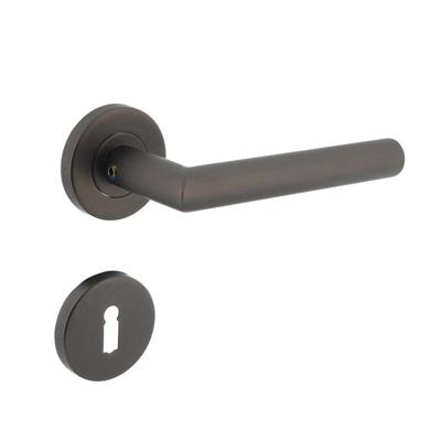 Deurkruk Hoek 90° op geveerde stalen rozet met nokken ø53x8mm en sleutelplaatjes rvs antraciet-grijs