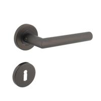 Deurkruk Hoek 90° op geveerde stalen rozet met nokken ø53x8mm en sleutelplaatjes rvs antraciet-grijs - thumbnail