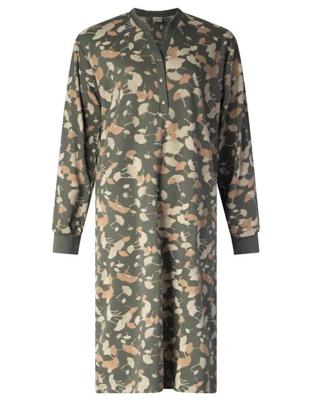 Lunatex dames nachthemd - Warme Dikke Tricot - Leaves - Katoenen dames nachtjapon