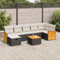 8-delige Loungeset met kussens poly rattan zwart - thumbnail