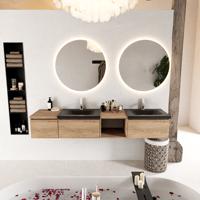 MONDIAZ BUKLA 200cm badmeubel met open module 40 rechts kleur Washed Oak met 3 lades. Wastafel CLOUD dubbel 2 kraangaten kleur Urban. - thumbnail