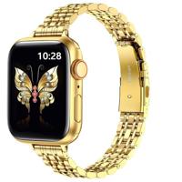By Qubix - Stalen slim fit band - Goud - Compatible met Apple watch 44mm / 45mm / 46mm / 49mm - Compatible Apple watch bandjes - thumbnail