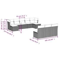 10-delige Loungeset met kussens poly rattan zwart - thumbnail