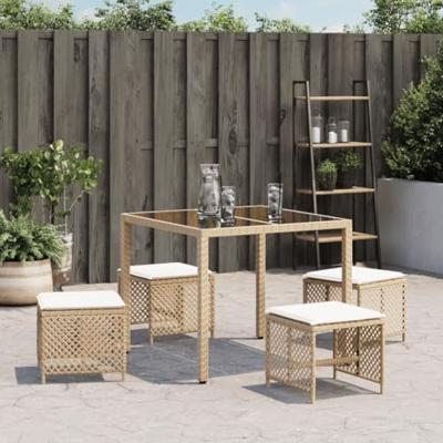 Tuinkrukken 4 st met kussens 41x41x36 cm poly rattan beige