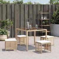 Tuinkrukken 4 st met kussens 41x41x36 cm poly rattan beige - thumbnail