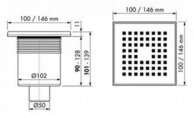 Vloerput Easy Drain Aqua Quattro met Abs Afwerkdeel RVS Rooster en Onderuitlaat AQUA15X15MSI3 Easy Drain