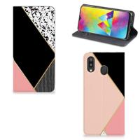 Samsung Galaxy M20 Stand Case Zwart Roze Vormen - thumbnail