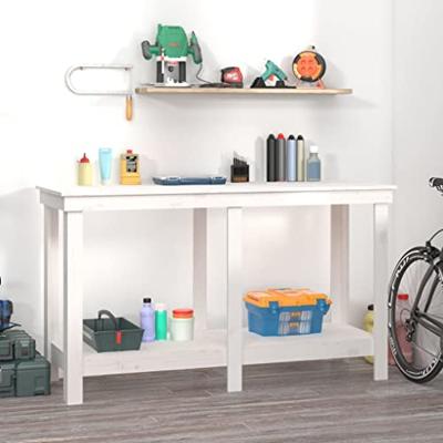 VidaXL Werkbank 140x50x80 cm massief grenenhout wit VidaXL Werkbank 140x50x80 cm massief grenenhout wit