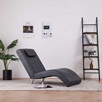 VidaXL Chaise longue met kussen kunstsuède grijs - thumbnail