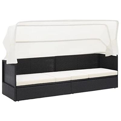 VidaXL Tuinbank met luifel poly rattan zwart