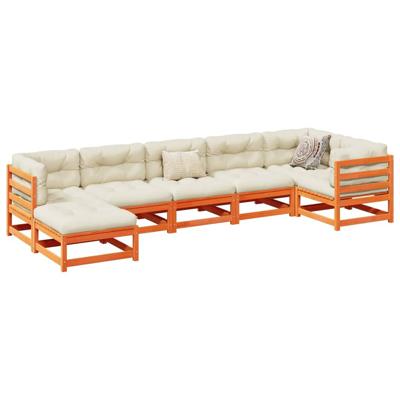 7-delige Loungeset met kussens massief grenenhout wasbruin - thumbnail