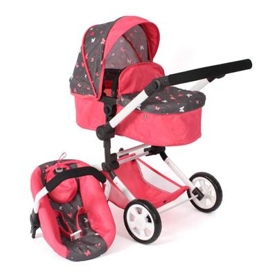 Combi-poppenwagen Linus Plus - Vlinders Koraal Combi-poppenwagen Linus Plus - Vlinders Koraal