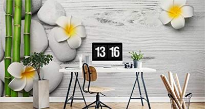 Fotobehang - Witte Planken met stenen en Bloemen, Spa, in 11 maten, inclusief behanglijm - thumbnail