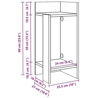 Bijzettafels 2 st met plank 25,5x27x60 cm artisanaal eikenkleur