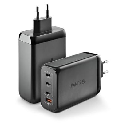 NGS Bud 240 W, ultrasnelle wandlader met 4 poorten, 3 USB-C(PD3.1 & PPS), 1 USB-A (QC 3.0, 30 W), compact en draagbaar voor smartphones, tablets, laptops, vuurvaste GAN-materialen, gelijktijdig