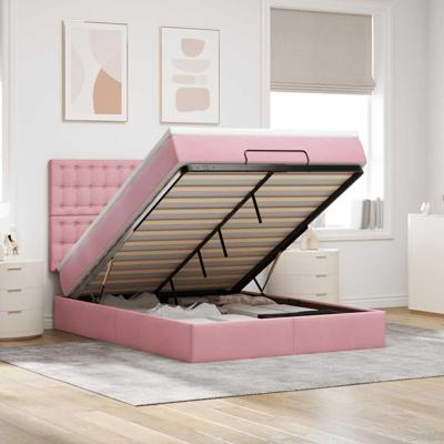 Ottoman bed met matrassen 140x200cm fluweel roze