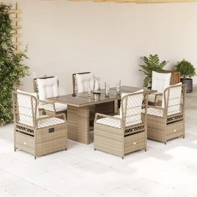 7-delige Tuinset met kussens poly rattan beige