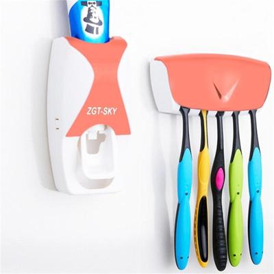Automatische Tandpasta Dispenser Set met 5 tandenborstel houder (oranje)