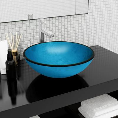 VidaXL Wasbak 42x14 cm gehard glas blauw VidaXL Wasbak 42x14 cm gehard glas blauw