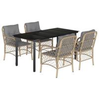 5-delige Tuinset met kussens poly rattan gemengd beige - thumbnail