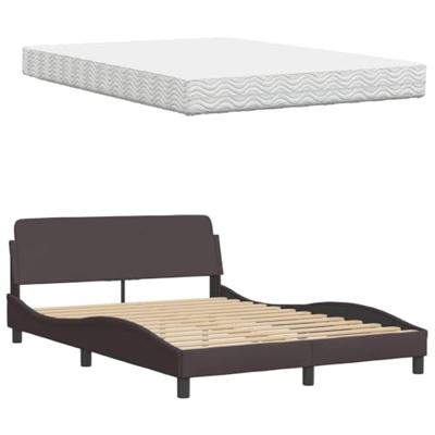 Bed met matras "Hanko" stof donkerbruin 140x190 cm