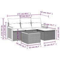 5-delige Loungeset met kussens poly rattan beige - thumbnail