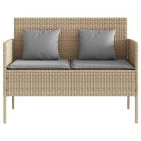 Tuinbank met kussens poly rattan beige - thumbnail