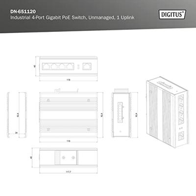 Digitus DN-651120 Industrial Ethernet Switch 10 / 100 / 1000 MBit/s IEEE 802.3af (12.95 W), IEEE 802.3at (25.5 W) Digitus DN-651120 Industrial Ethernet Switch 10 / 100 / 1000 MBit/s IEEE 802.3af (12.95 W), IEEE 802.3at (25.5 W)