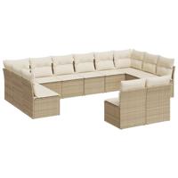 12-delige Loungeset met kussens poly rattan beige - thumbnail