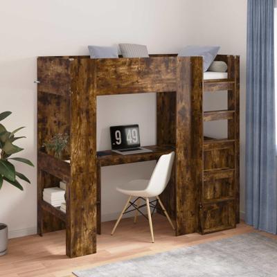 Loft Bedframe met Bureau met opslag Bewerkt hout