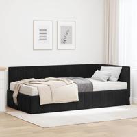 Hoekbedframe met matras Zwart 90 x 190 cm Fluweel - thumbnail