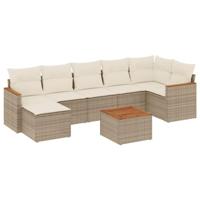 8-delige Loungeset met kussens poly rattan beige - thumbnail