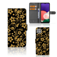 Samsung Galaxy A22 5G Hoesje Gouden Bloemen - thumbnail
