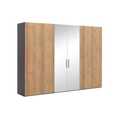 Goossens Kledingkast Easy Storage Ddk, Kledingkast 304 cm breed, 220 cm hoog, 4x draaideur en 2x spiegel draaideur midden