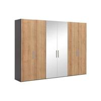 Goossens Kledingkast Easy Storage Ddk, Kledingkast 304 cm breed, 220 cm hoog, 4x draaideur en 2x spiegel draaideur midden - thumbnail