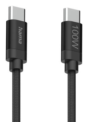 Hama Fabric USB-C - USB-C 100W 1.5 m nylon Oplader Zwart