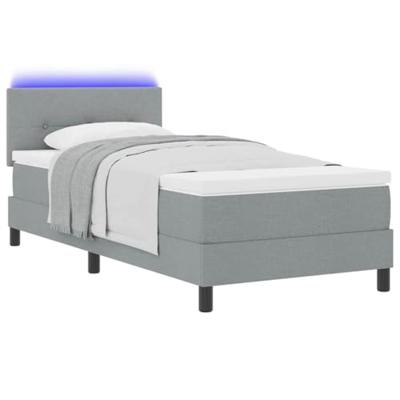 Boxspringbed met matras en LED stof lichtgrijs 90x190 cm