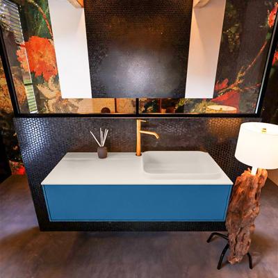 Badkamermeubelset Mondiaz Erin 120 cm met 1 Lade met RIDGE Wastafel Rechts Linen met 1 kraangat Greeploos Mat Jeans