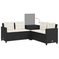 Tuinbank met tafel en kussens L-vormig poly rattan zwart - thumbnail