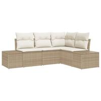 Tuinbankenset met opslag 4 pcs Beige en Crème poly rattan - thumbnail