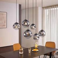 QAZQA Art deco hanglamp zwart met ovale plafondplaat en smoke glas - thumbnail