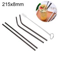 4 PC's herbruikbare RVS drinken stro + schonere borstel ingesteld Kit 215*8mm(Black) - thumbnail