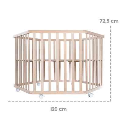 Hegaxonal Baby Box - ROBA - LIEBHABEAR - In hoogte verstelbaar - Verwijderbare basis - 6 geremde wielen - Natuurlijk hout - Teddybeerpatroon