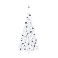 VidaXL Kunstkerstboom met verlichting en kerstballen half 240 cm wit - thumbnail