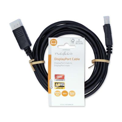 Nedis DisplayPort-Kabel | DisplayPort Male | DisplayPort Male | 4K@60Hz | Vernikkeld | 3.00 m | Rond | PVC | Zwart | Label - CCGL37010BK30 Nedis DisplayPort-Kabel | DisplayPort Male | DisplayPort Male | 4K@60Hz | Vernikkeld | 3.00 m | Rond | PVC | Zwart | Label - CCGL37010BK30